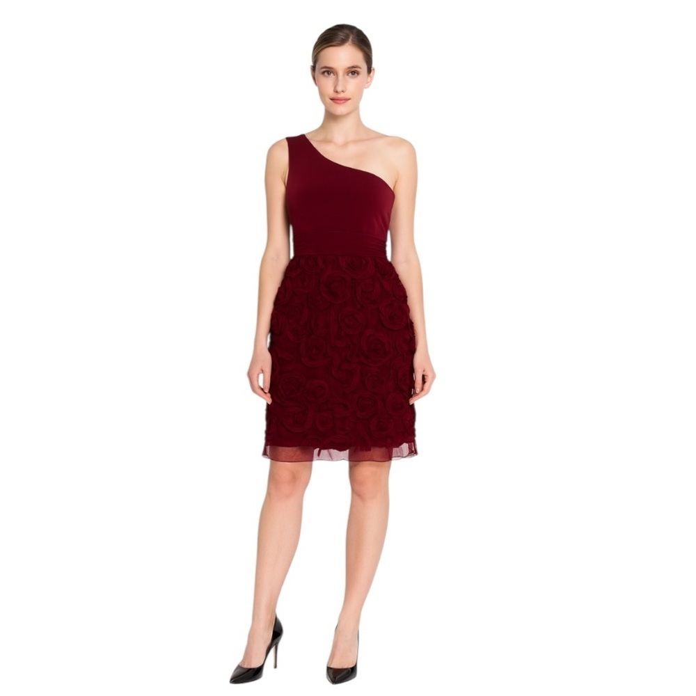 En Focus Studio Burgundy One-Shoulder Rosette Night Out Cocktail Dress Size 6